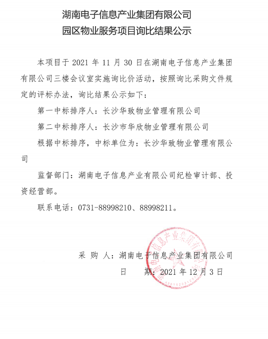 安博官方体育app·（中国）有限公司官网园区物业服务项目询比结果公示